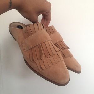 suede fringed mules